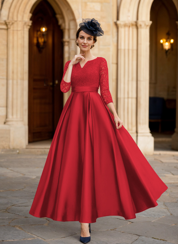 A-Line 3/4 Sleeves Ankle-Length Satin Mother Of The Bride Dresses With Lace