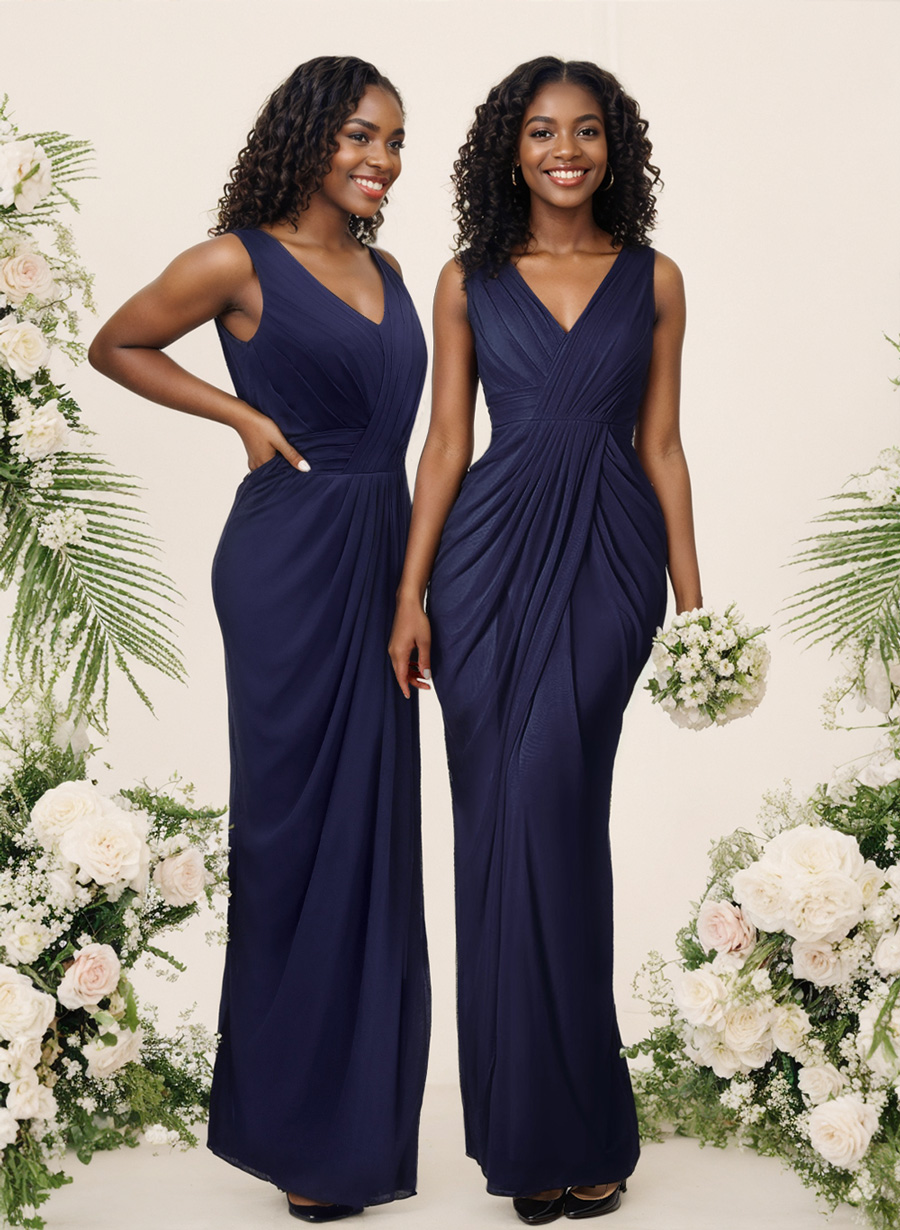 Sheath/Column V-Neck Sleeveless Floor-Length Chiffon Bridesmaid Dresses, product image 11