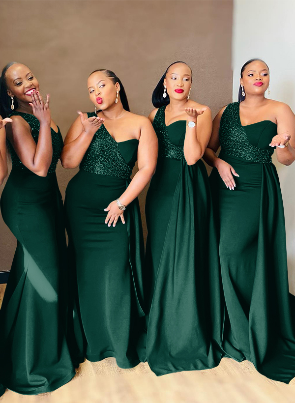 Sheath/Column One-Shoulder Elastic Satin Bridesmaid Dresses With Sequins, product image 61