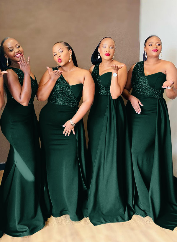 Sheath/Column One-Shoulder Elastic Satin Bridesmaid Dresses With Sequins, product image 33