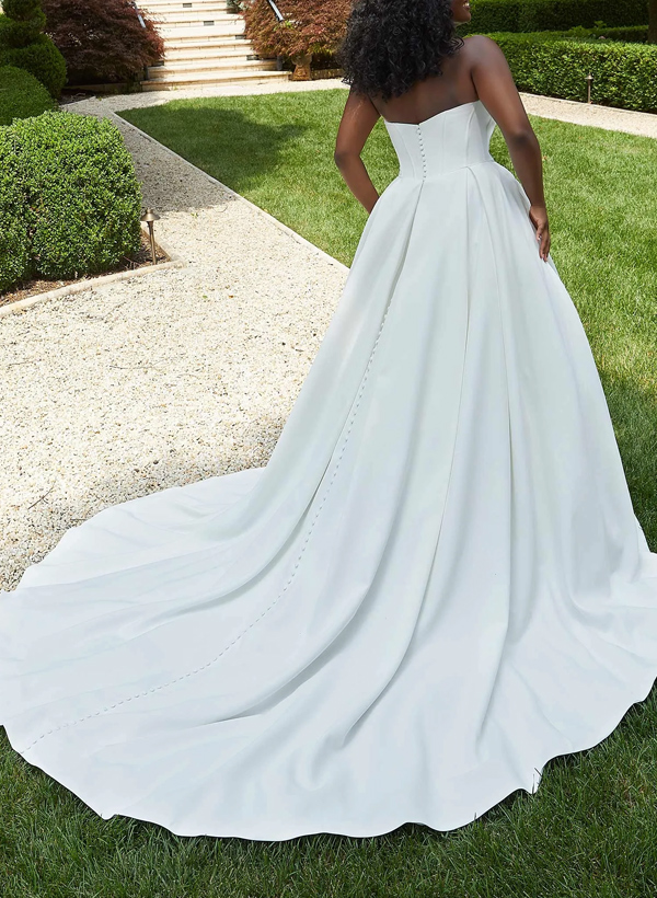 Plus Size Ball-Gown Sweetheart Sleeveless Court Train Satin Wedding Dresses, product image 3