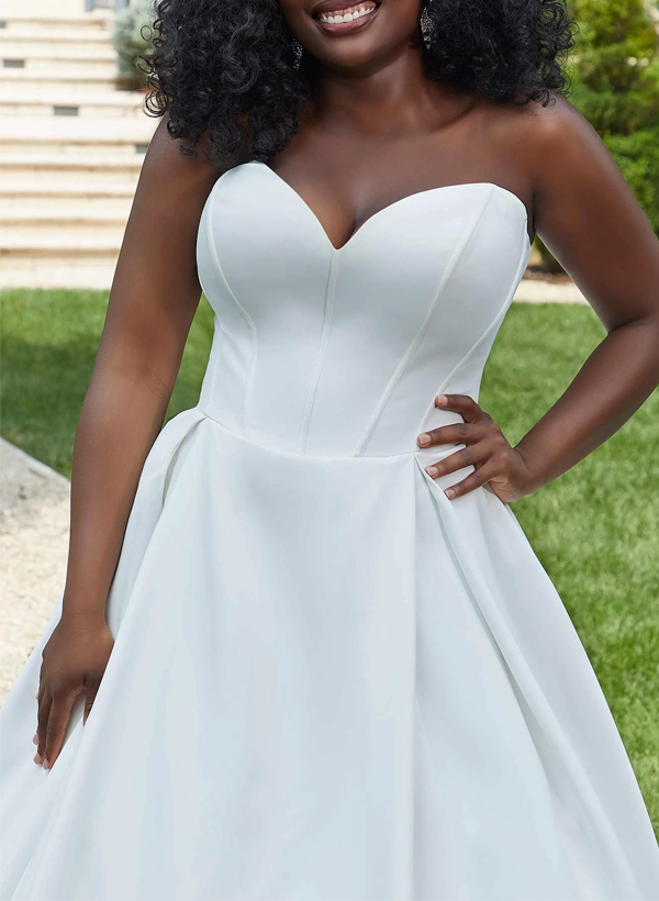 Plus Size Ball-Gown Sweetheart Sleeveless Court Train Satin Wedding Dresses, product image 2