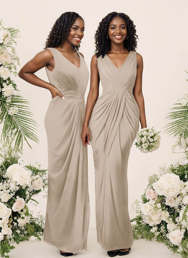 Sheath/Column V-Neck Sleeveless Floor-Length Chiffon Bridesmaid Dresses, product image 191