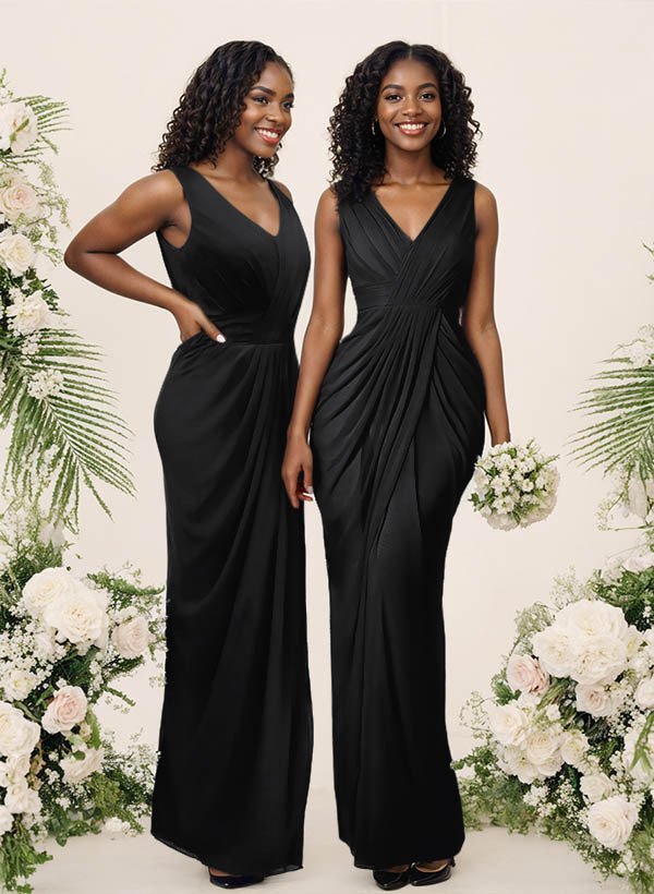 Sheath/Column V-Neck Sleeveless Floor-Length Chiffon Bridesmaid Dresses, product image 185