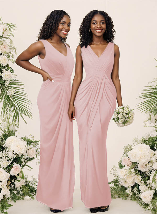Sheath/Column V-Neck Sleeveless Floor-Length Chiffon Bridesmaid Dresses, product image 83