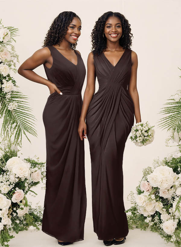 Sheath/Column V-Neck Sleeveless Floor-Length Chiffon Bridesmaid Dresses, product image 170