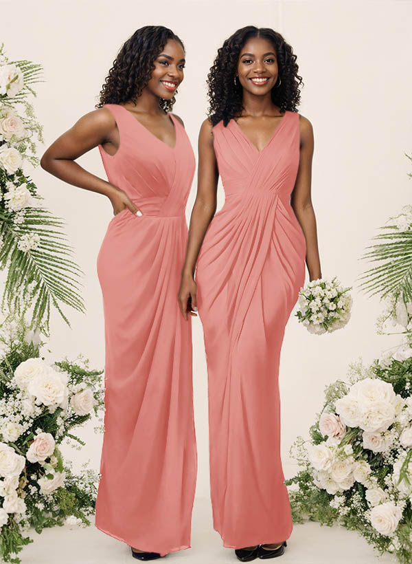 Sheath/Column V-Neck Sleeveless Floor-Length Chiffon Bridesmaid Dresses, product image 80