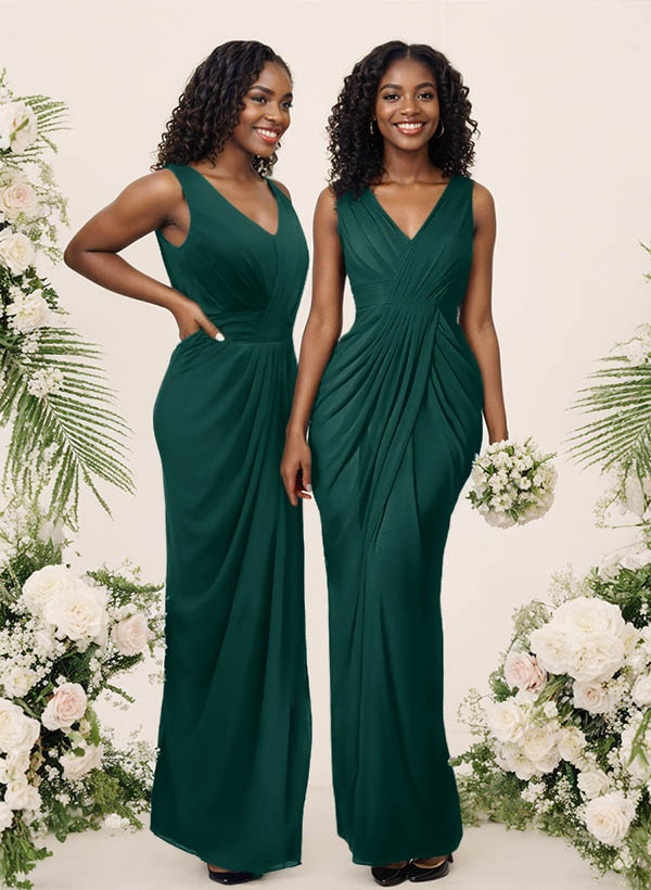 Sheath/Column V-Neck Sleeveless Floor-Length Chiffon Bridesmaid Dresses, product image 128