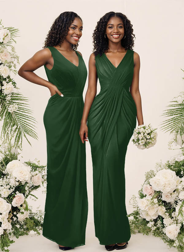 Sheath/Column V-Neck Sleeveless Floor-Length Chiffon Bridesmaid Dresses, product image 203