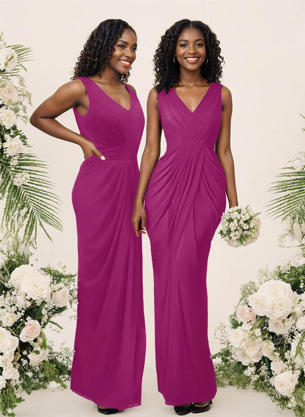 Sheath/Column V-Neck Sleeveless Floor-Length Chiffon Bridesmaid Dresses, product image 122