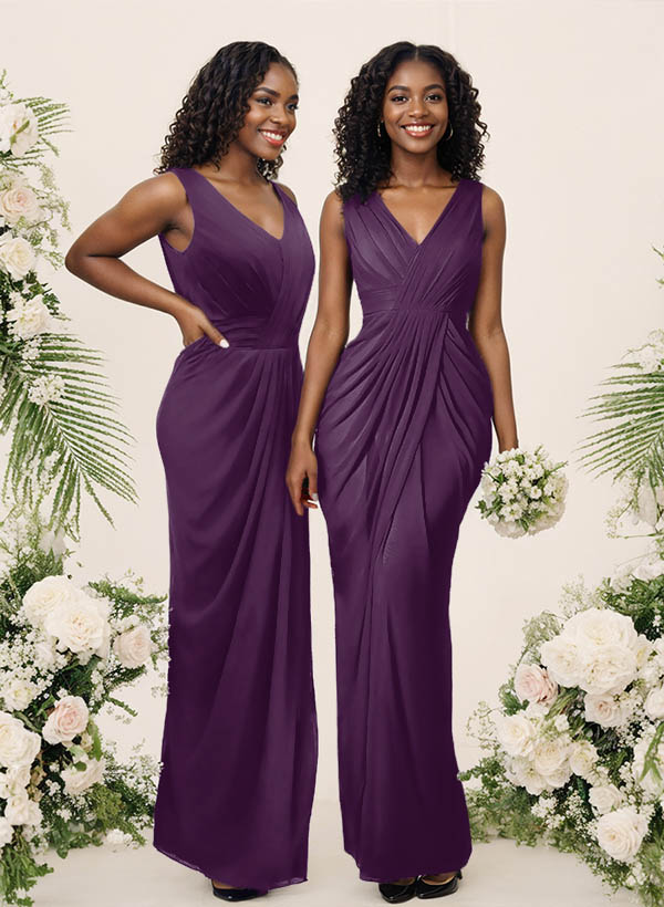 Sheath/Column V-Neck Sleeveless Floor-Length Chiffon Bridesmaid Dresses, product image 113