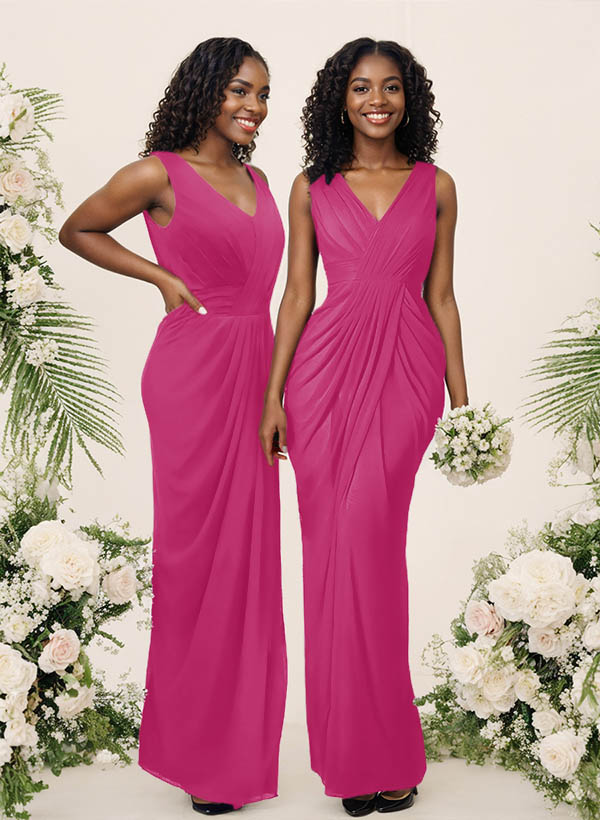 Sheath/Column V-Neck Sleeveless Floor-Length Chiffon Bridesmaid Dresses, product image 119