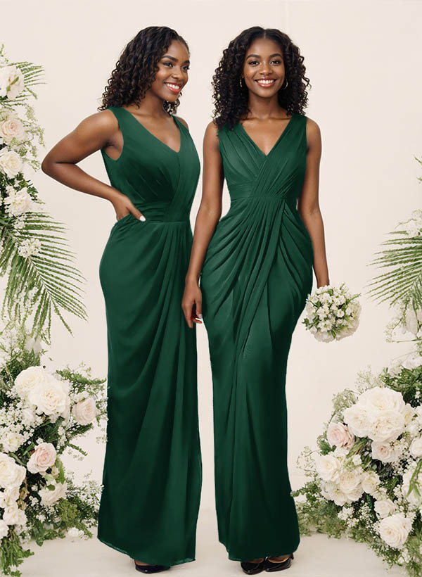 Sheath/Column V-Neck Sleeveless Floor-Length Chiffon Bridesmaid Dresses, product image 131