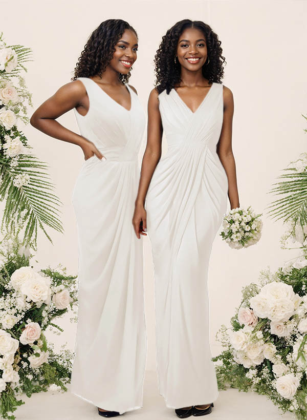 Sheath/Column V-Neck Sleeveless Floor-Length Chiffon Bridesmaid Dresses, product image 173