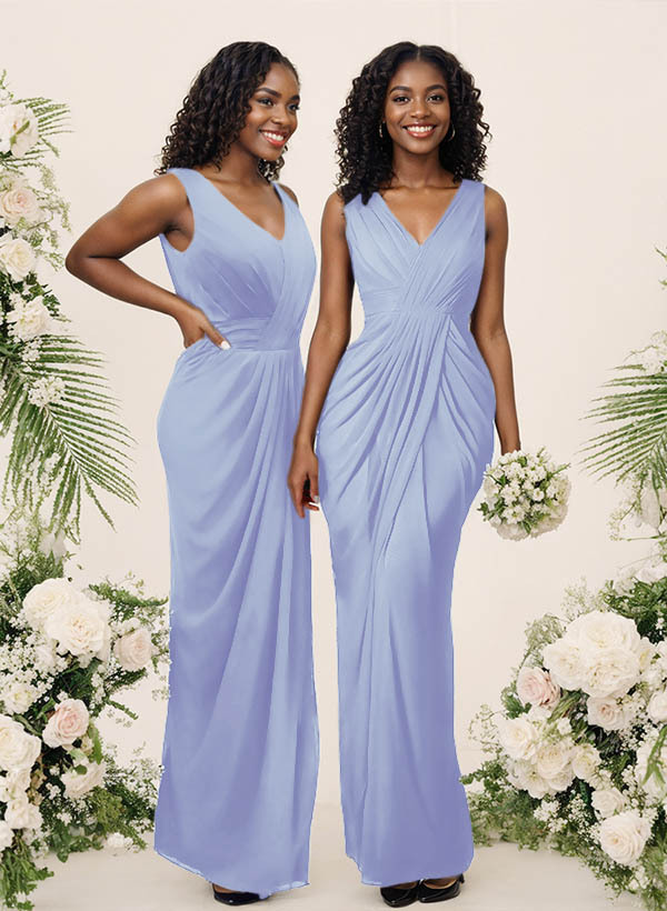 Sheath/Column V-Neck Sleeveless Floor-Length Chiffon Bridesmaid Dresses, product image 104