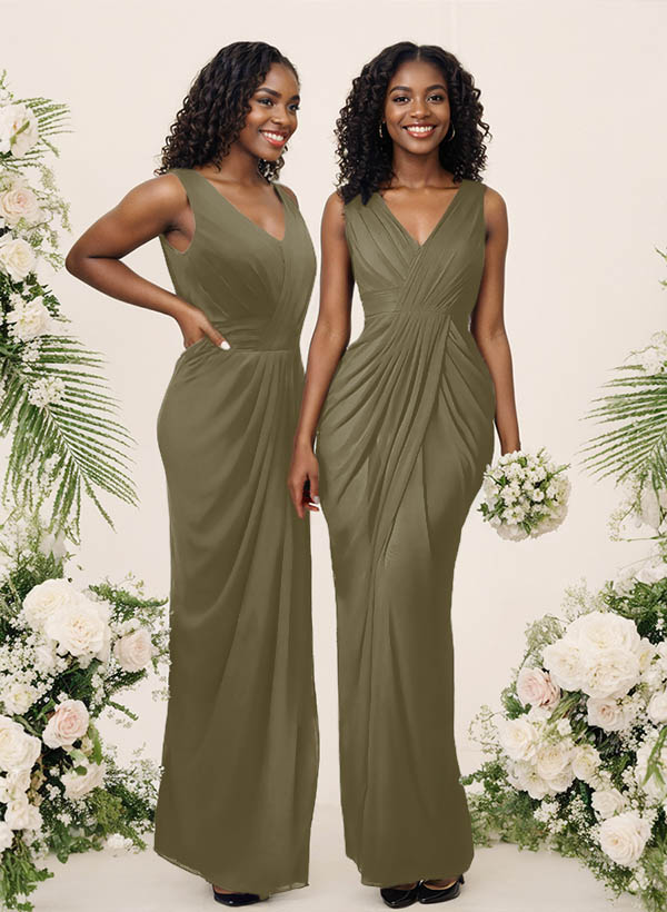 Sheath/Column V-Neck Sleeveless Floor-Length Chiffon Bridesmaid Dresses, product image 188