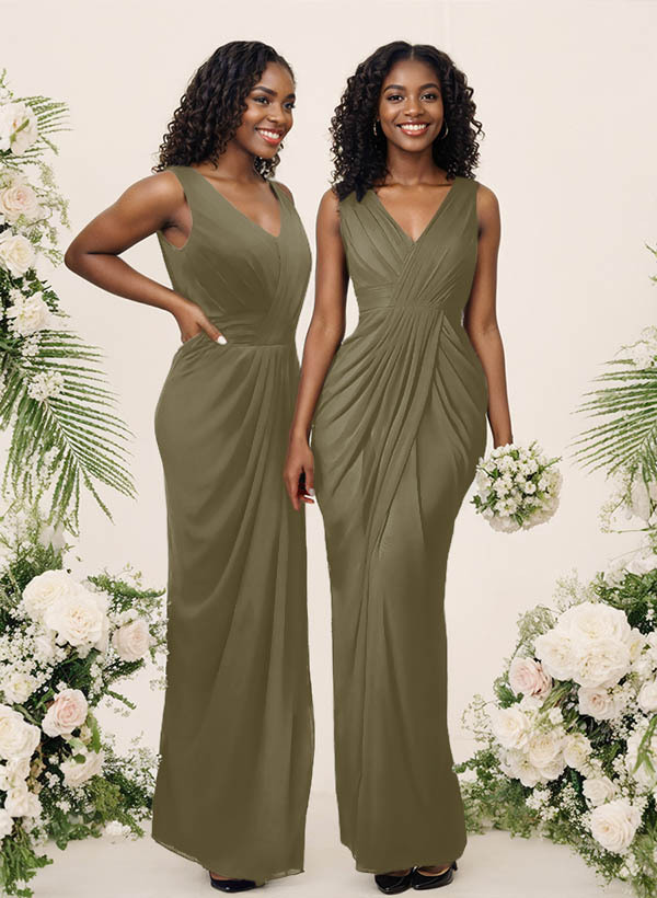 Sheath/Column V-Neck Sleeveless Floor-Length Chiffon Bridesmaid Dresses, product image 188