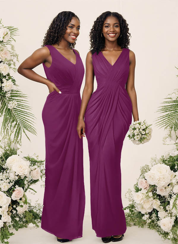 Sheath/Column V-Neck Sleeveless Floor-Length Chiffon Bridesmaid Dresses, product image 116