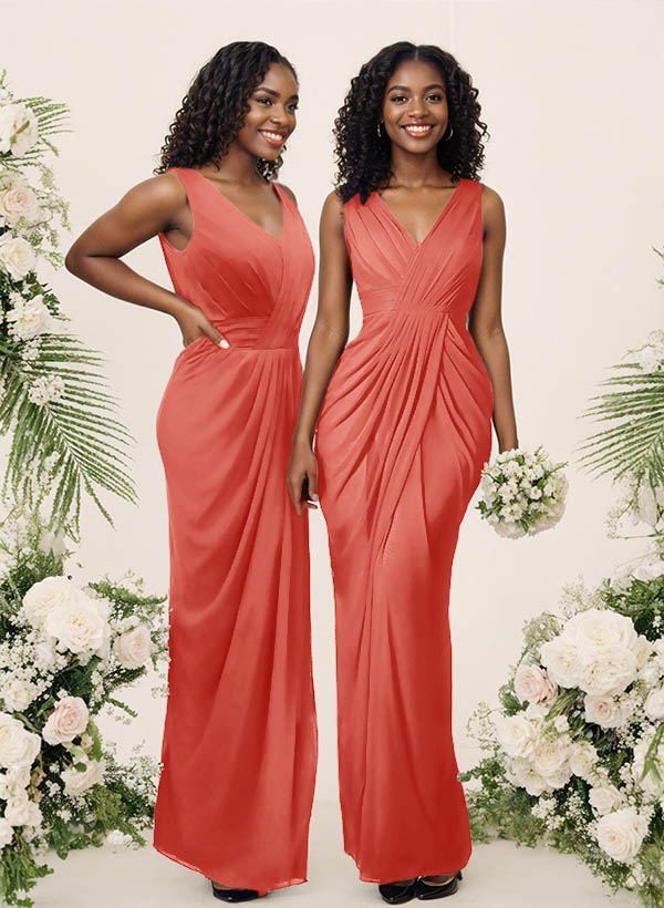 Sheath/Column V-Neck Sleeveless Floor-Length Chiffon Bridesmaid Dresses, product image 167