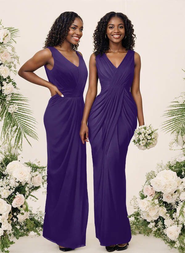 Sheath/Column V-Neck Sleeveless Floor-Length Chiffon Bridesmaid Dresses, product image 125