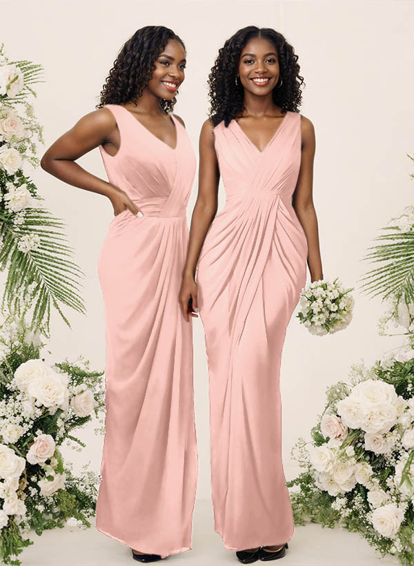 Sheath/Column V-Neck Sleeveless Floor-Length Chiffon Bridesmaid Dresses, product image 197