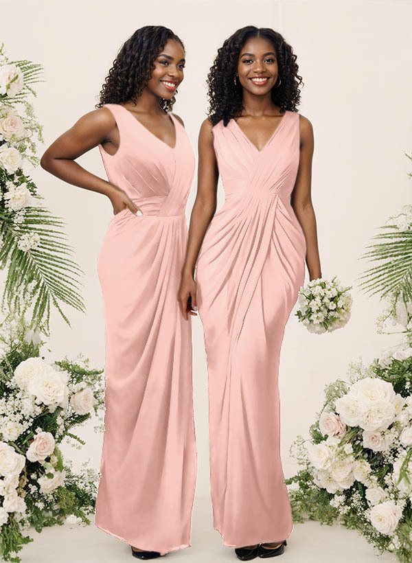 Sheath/Column V-Neck Sleeveless Floor-Length Chiffon Bridesmaid Dresses, product image 197