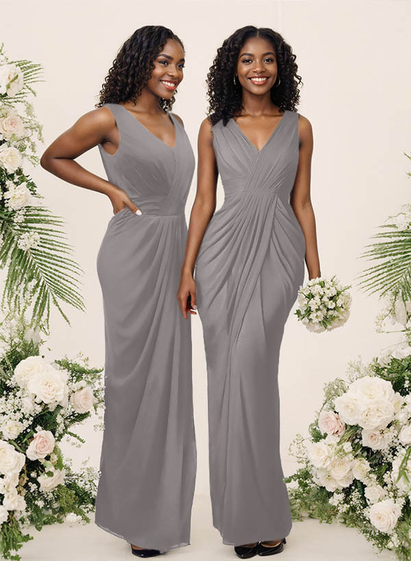 Sheath/Column V-Neck Sleeveless Floor-Length Chiffon Bridesmaid Dresses, product image 179
