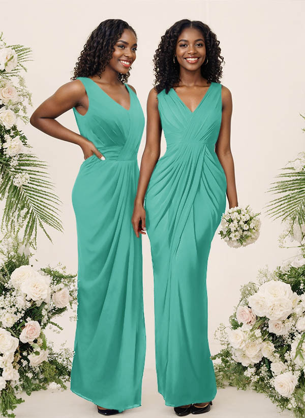 Sheath/Column V-Neck Sleeveless Floor-Length Chiffon Bridesmaid Dresses, product image 149