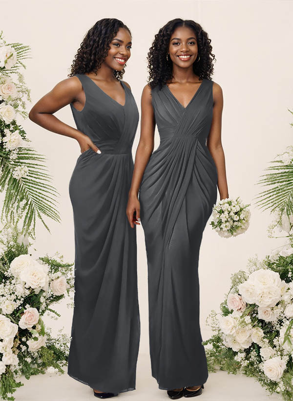 Sheath/Column V-Neck Sleeveless Floor-Length Chiffon Bridesmaid Dresses, product image 182