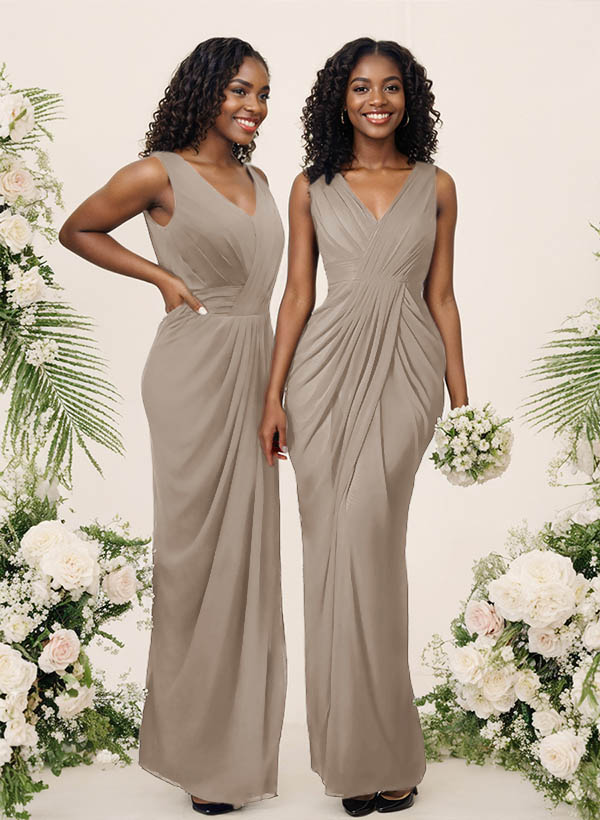 Sheath/Column V-Neck Sleeveless Floor-Length Chiffon Bridesmaid Dresses, product image 155