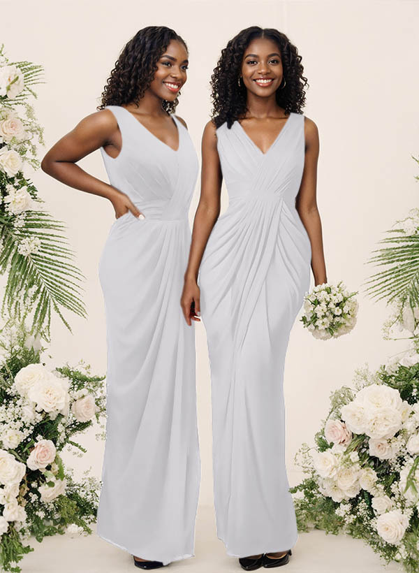 Sheath/Column V-Neck Sleeveless Floor-Length Chiffon Bridesmaid Dresses, product image 176