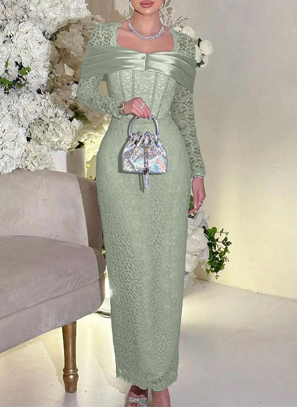 Sheath/Column Square Neckline Long Sleeves Ankle-Length Lace Bridesmaid Dresses, image 10