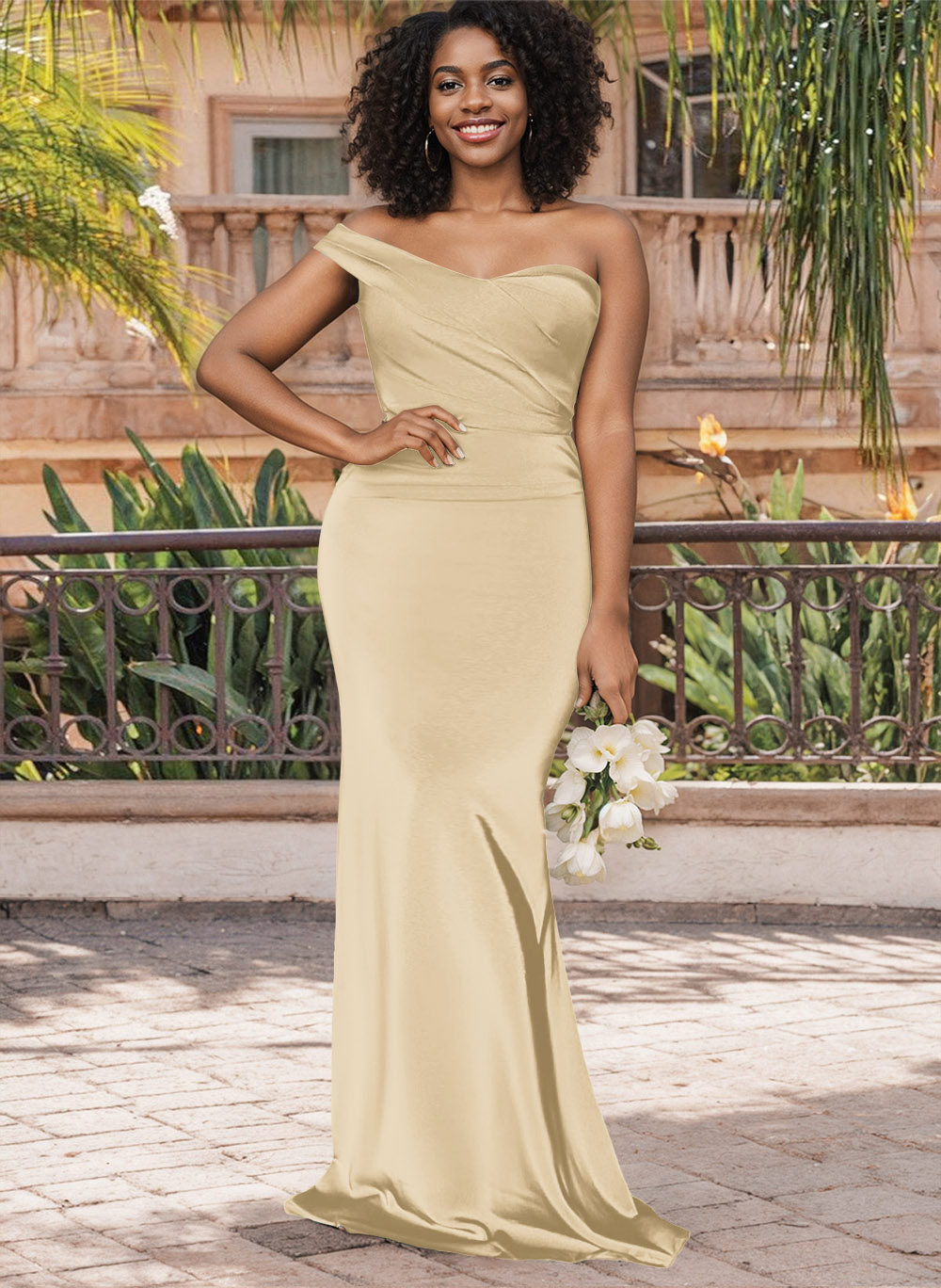 Trumpet/Mermaid One-Shoulder Sweep Train Silk Like Satin Bridesmaid Dresses