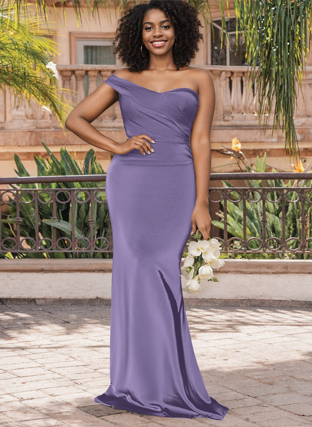 Trumpet/Mermaid One-Shoulder Sweep Train Silk Like Satin Bridesmaid Dresses