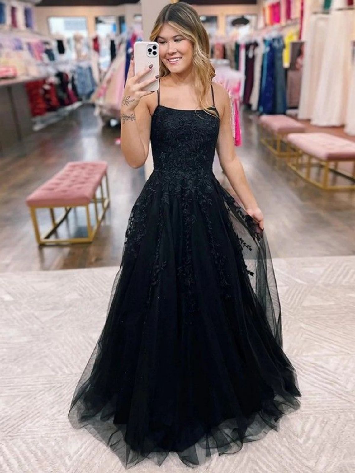 A-Line/Princess Tulle Applique Sleeveless Sweep/Brush Train Dresses