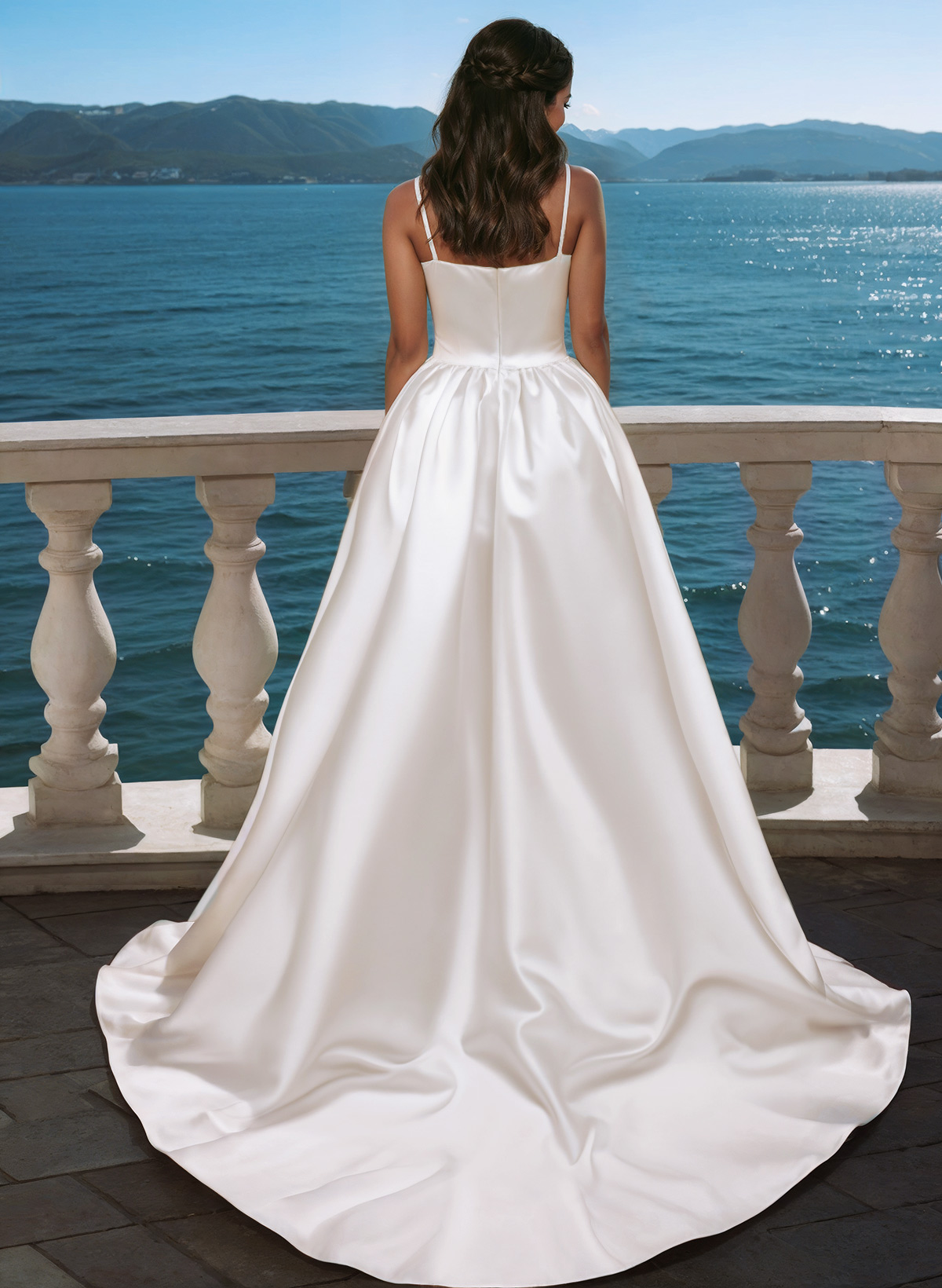 Sweetheart Neckline Sweep Train Satin Panel Wedding Dresses With Split Front, image 3