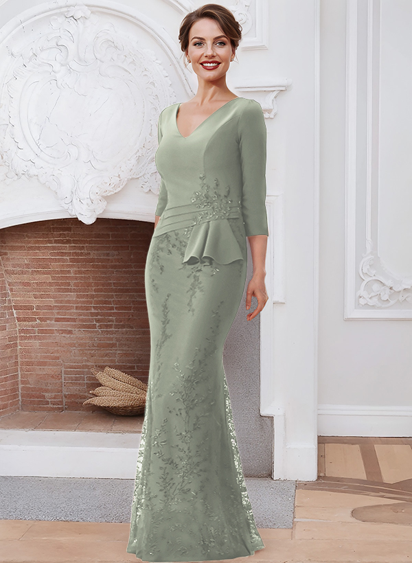 Sheath/Column V-Neck Elastic Satin Mother Of The Bride Dresses With Lace