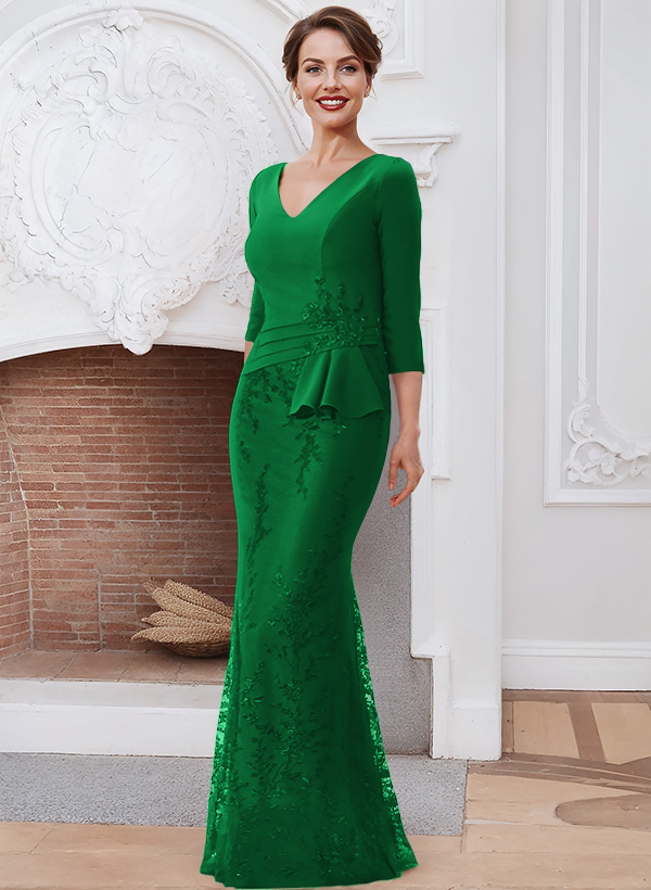 Sheath/Column V-Neck Elastic Satin Mother Of The Bride Dresses With Lace