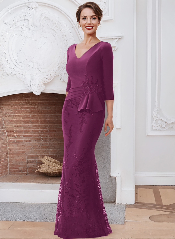 Sheath/Column V-Neck Elastic Satin Mother Of The Bride Dresses With Lace