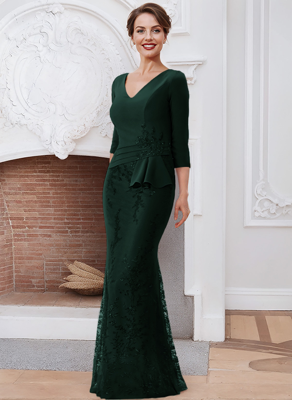 Sheath/Column V-Neck Elastic Satin Mother Of The Bride Dresses With Lace