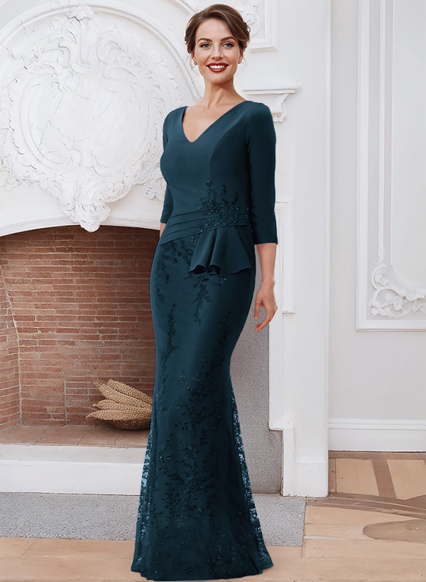 Sheath/Column V-Neck Elastic Satin Mother Of The Bride Dresses With Lace