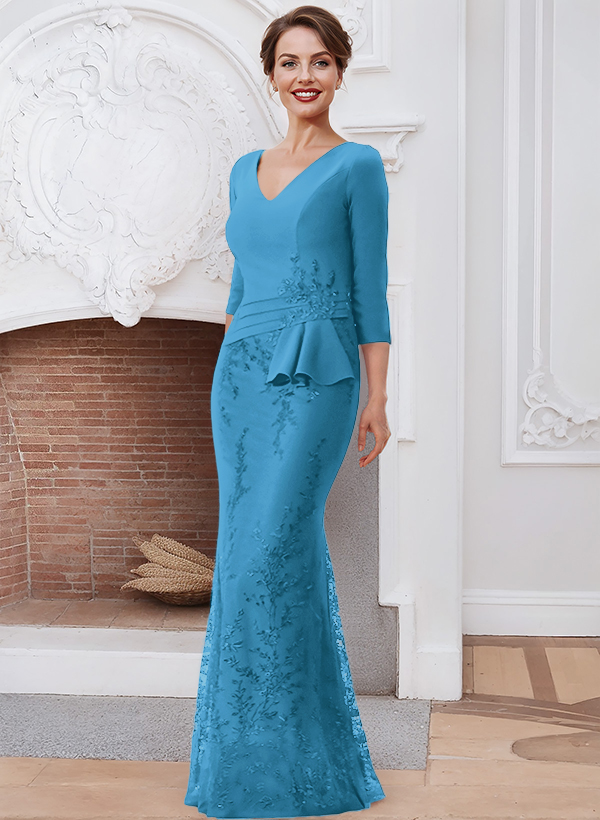 Sheath/Column V-Neck Elastic Satin Mother Of The Bride Dresses With Lace