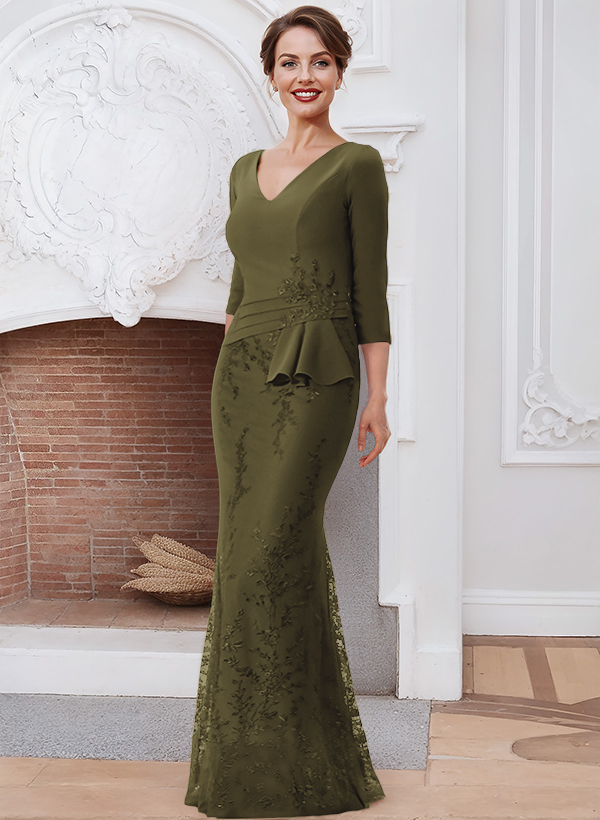 Sheath/Column V-Neck Elastic Satin Mother Of The Bride Dresses With Lace