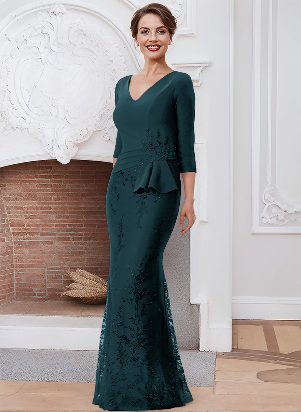 Sheath/Column V-Neck Elastic Satin Mother Of The Bride Dresses With Lace