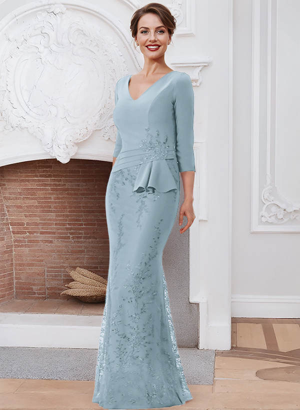 Sheath/Column V-Neck Elastic Satin Mother Of The Bride Dresses With Lace