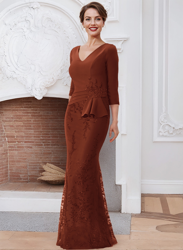 Sheath/Column V-Neck Elastic Satin Mother Of The Bride Dresses With Lace