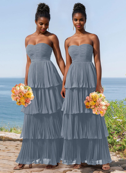 A-Line Strapless Sleeveless Floor-Length Chiffon Bridesmaid Dresses