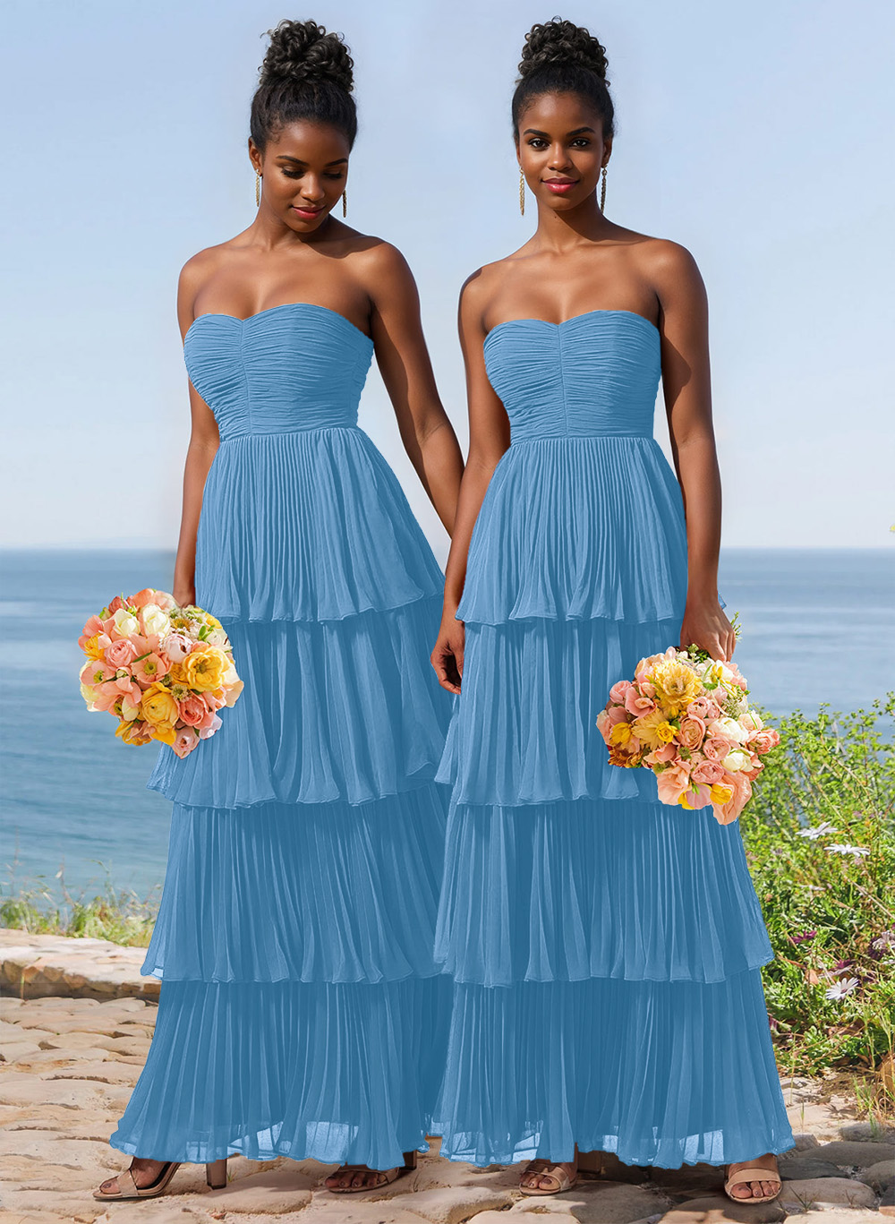 A-Line Strapless Sleeveless Floor-Length Chiffon Bridesmaid Dresses