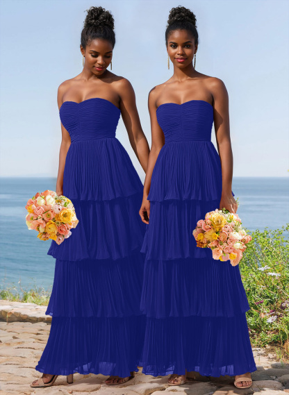 A-Line Strapless Sleeveless Floor-Length Chiffon Bridesmaid Dresses