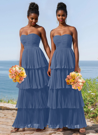 A-Line Strapless Sleeveless Floor-Length Chiffon Bridesmaid Dresses